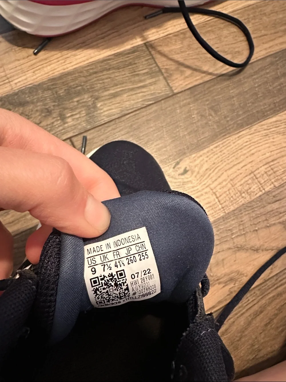 adidas Navy and White Running Shoes with Pink Trim